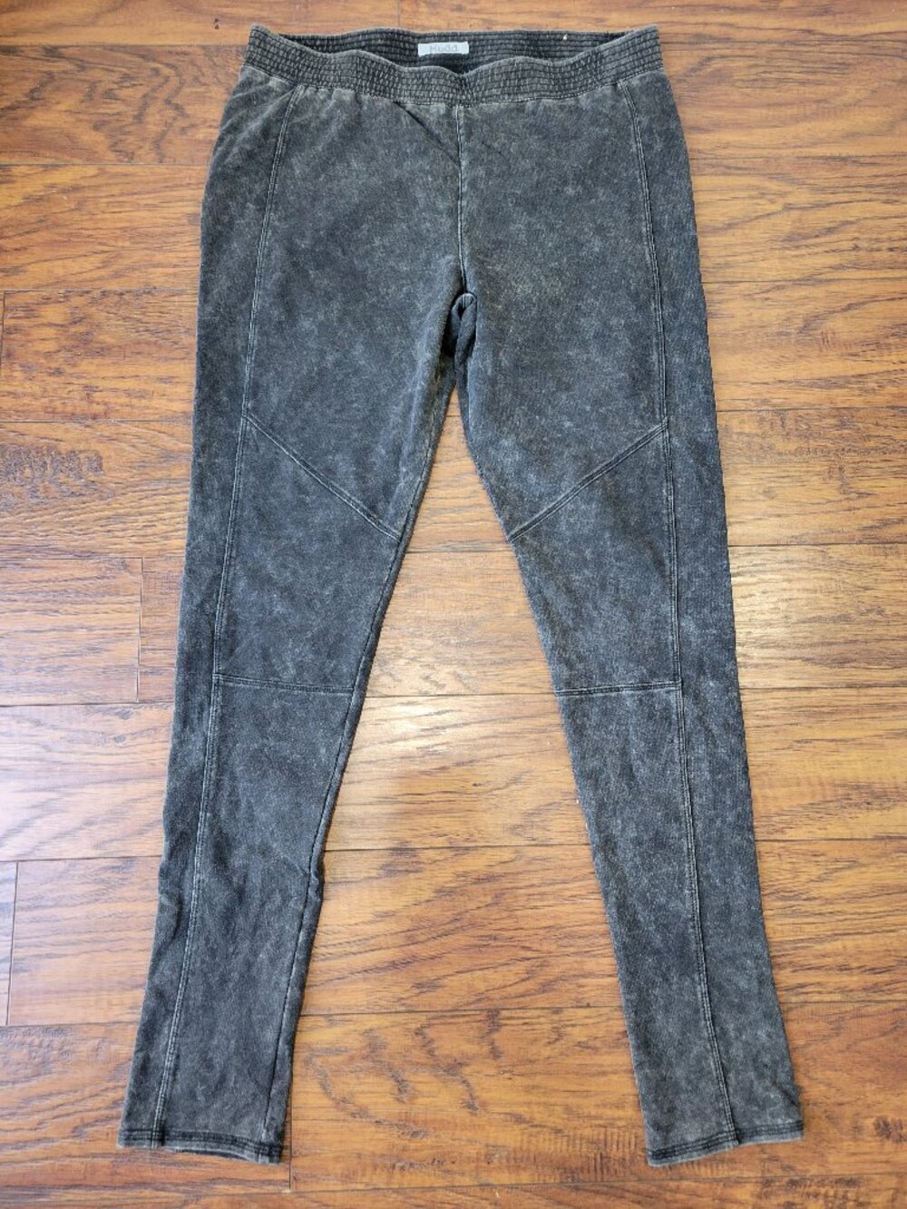 MUDD Charcoal Gray Acid Wash Pants Knit Leggings sz L EUC Comfy Lounge Spring